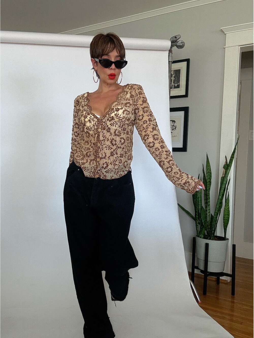Lace Button Up Top
